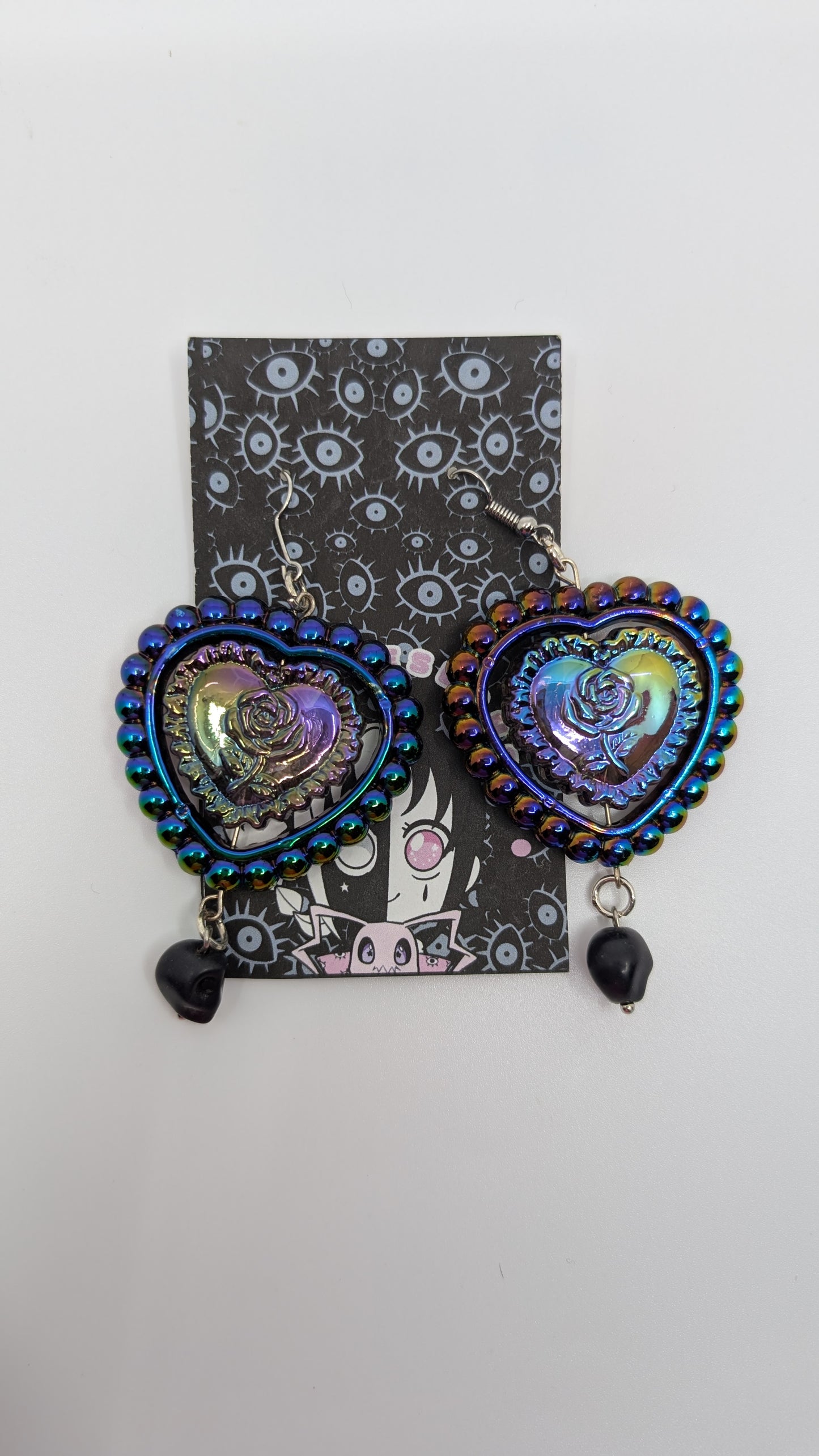 Oil Spill Black Heart Earrings