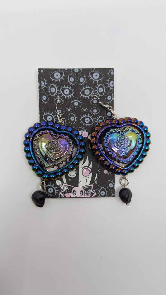 Oil Spill Black Heart Earrings